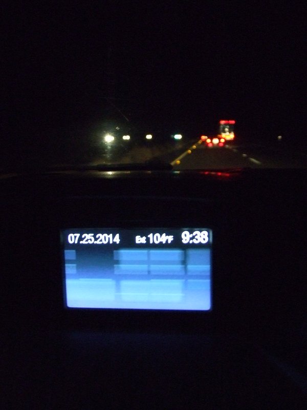 Temperature on the dashboard of our car driving through the Mojave Desert at night