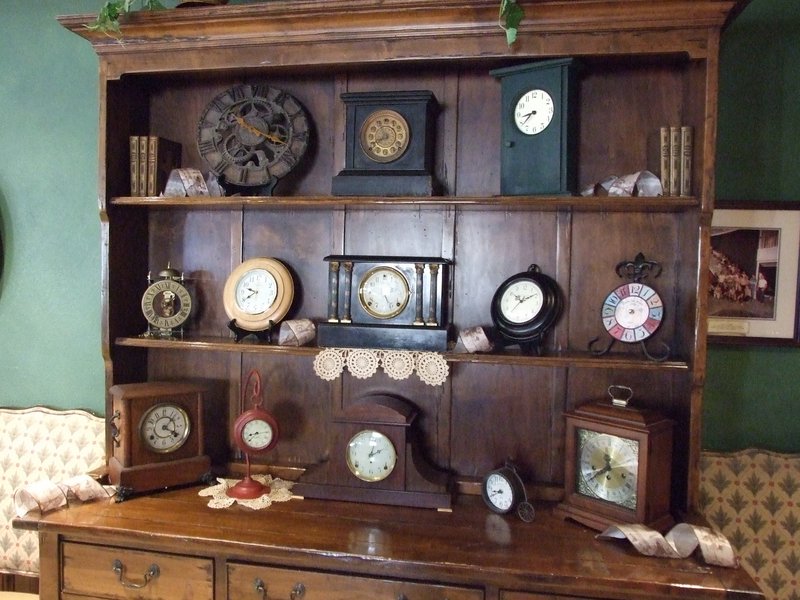 Some of the over 100 clocks Christine used to decorate
