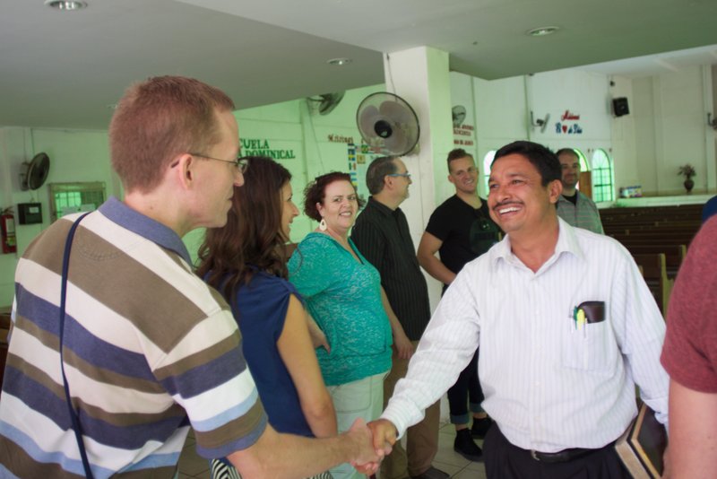 Nathan meeting the pastor at the one of the programs in Managua