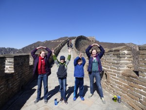 Kids doing O-H-I-O on the Great Wall