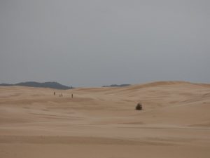 The desert-looking side - those little dots are people walking across it!